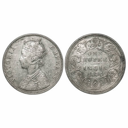 Victoria Empress, Silver, Rupee, 1884, Bombay Mint, A3/II(i), 'B' raised (bottom), Incline