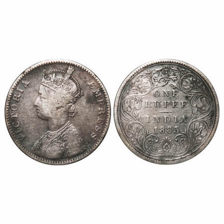 Victoria Empress, Silver, Rupee, 1885, Bombay Mint, A3/II(i), 'B' raised (top and bottom),