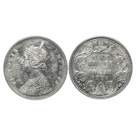 Victoria Empress, Silver, Rupee, 1885, Calcutta Mint, A1/I, 'C' incused, Top stroke of num
