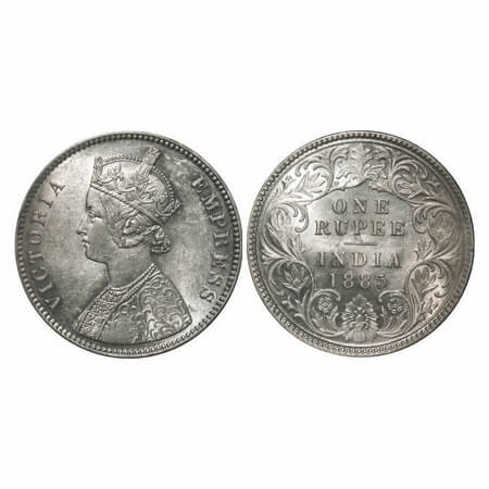 Victoria Empress, Silver, Rupee, 1885, Calcutta Mint, A1/I, 'C' incused, Top stroke of num