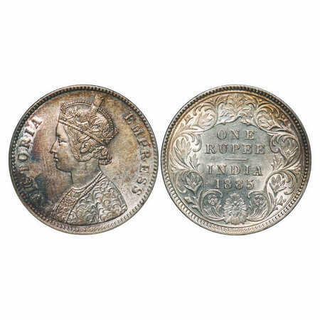 Victoria Empress, Silver, Rupee, 1885, Calcutta Mint, A1/I, 'C' incused, Top stroke of num