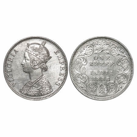 Victoria Empress, Silver, Rupee, 1886, Bombay Mint, C2/I, 'B' incused, Flat 1. F. Prid 171