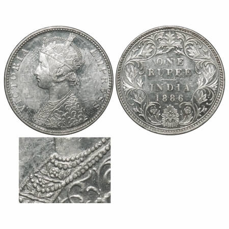 Victoria Empress, Silver, Rupee, 1886, Bombay Mint, C2(i)/I, 'B' incused, The second loop