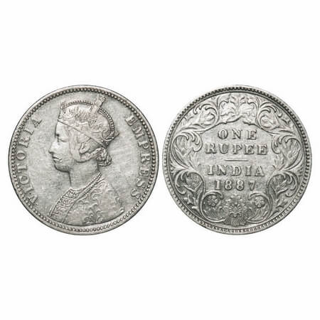 Victoria Empress, Silver, Rupee, 1887, Bombay Mint, C2/I(ii), 'B' raised, Flat 1. F. Prid 