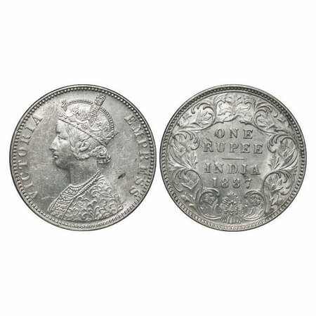 Victoria Empress, Silver, Rupee, 1887, Bombay Mint, C2/I(ii), 'B' raised, Flat 1, Die crac