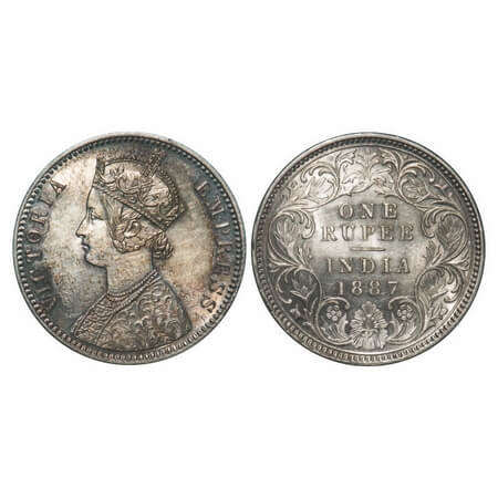 Victoria Empress, Silver, Rupee, 1887, Calcutta Mint, C3/I(i), 'C' incused, Thin numeral 7