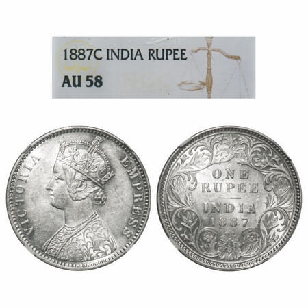 Victoria Empress, Silver, Rupee, 1887, Calcutta Mint, C3/I(i), 'C' incused, Thin numeral 7