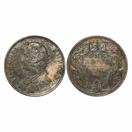 Victoria Empress, Silver, Rupee, 1889, Bombay Mint, C2/I, 'B' incused, Flat 1. F. Prid 177