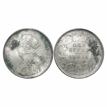 Victoria Empress, Silver, Rupee, 1890, Calcutta Mint, C3/I(i), 'C' incused, Flat 1. F. Pri