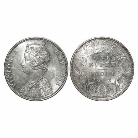 Victoria Empress, Silver, Rupee, 1892, Bombay Mint, C2/I, 'B' incused, Die cracks on Obv, 