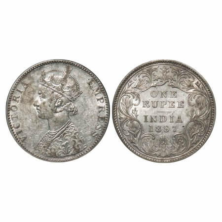 Victoria Empress, Silver, Rupee, 1897, Bombay Mint, C2/I(ii), 'B' incused. F. Prid 183. GK
