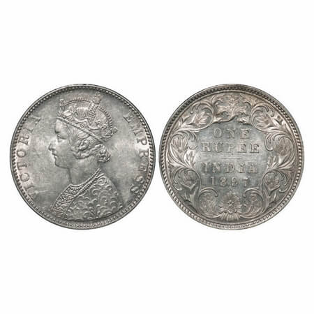 Victoria Empress, Silver, Rupee, 1897, Bombay Mint, C2/I(ii), 'B' incused, Die crack on Ob