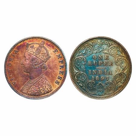 Victoria Empress, Silver, Rupee, 1897, Calcutta Mint, C3/I(i), 'C' incused, Flat 1. F. Pri
