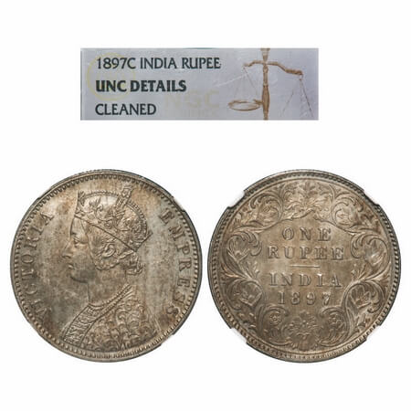 Victoria Empress, Silver, Rupee, 1897, Calcutta Mint, C3/I(i), 'C' incused. F. Prid 136. G