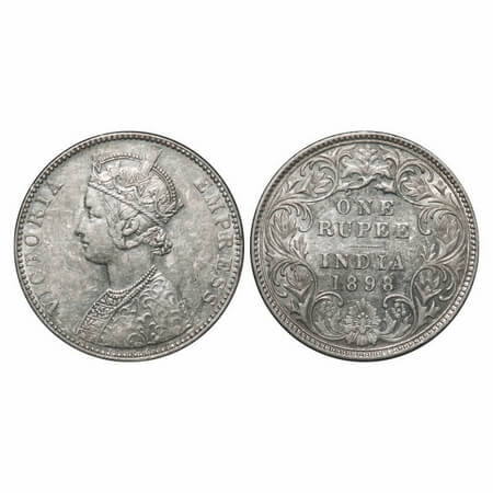 Victoria Empress, Silver, Rupee, 1898, Bombay Mint, C2/I(ii), 'B' incused, Flat 1. F. Prid