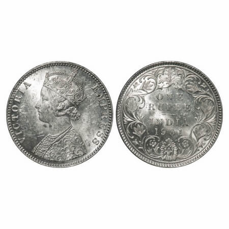 Victoria Empress, Silver, Rupee, 1901, Bombay Mint, C2/I, 'B' incused, Die crack on Obv, F