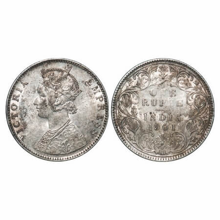 Victoria Empress, Silver, Rupee, 1901, Bombay Mint, C2(ii)/I, 'B' incused, Flat 1. F. Prid