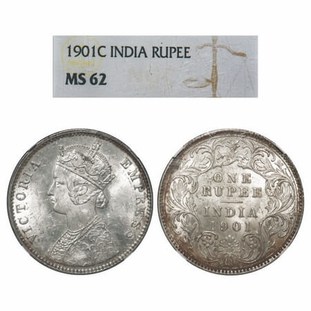 Victoria Empress, Silver, Rupee, 1901, Calcutta Mint, C3/I(i), 'C' incused. F, Flat 1. Pri
