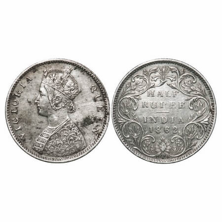 Victoria Queen, Silver, Half Rupee, 1862, Bombay Mint, B1/II, Crudish legends in alphabate