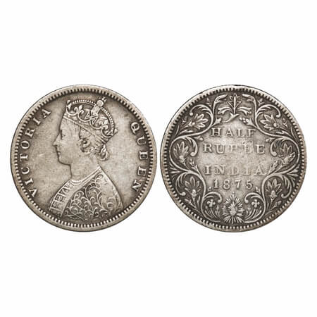 Victoria Queen, Silver, Half Rupee, 1875, Bombay Mint, B1/II, Dot. F. Prid Unlisted. GK 60