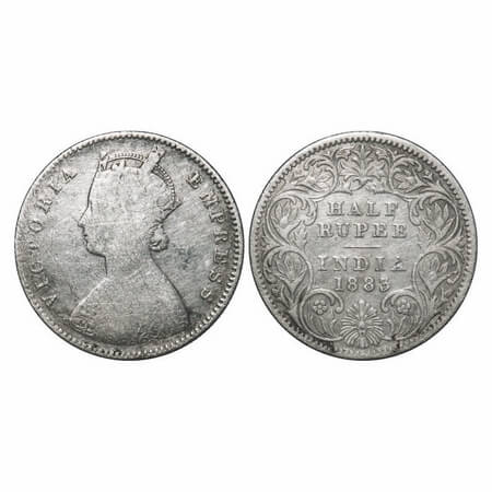 Victoria Empress, Silver, Half Rupee, 1883, Calcutta Mint, A/I, 'C' incused F. Prid 267. G