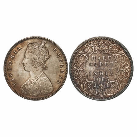 Victoria Empress, Silver, Half Rupee, 1883, Calcutta Mint, A/I, 'C' incused. F. Prid 267. 