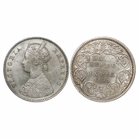 Victoria Empress, Silver, Half Rupee, 1884, Calcutta Mint, A/I, 'C' incused. F. Prid 268. 