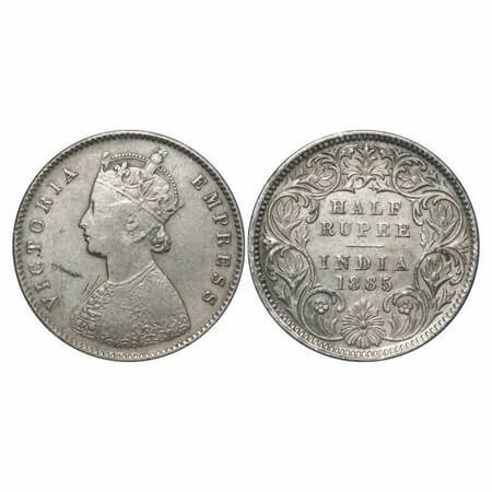 Victoria Empress, Silver, Half Rupee, 1885, Calcutta Mint, A/I, 'C' incused. F. Prid 269. 