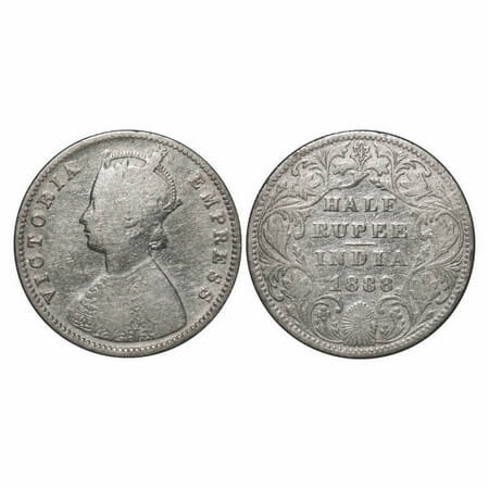 Victoria Empress, Silver, Half Rupee, 1888, Bombay Mint, A/II(i), 'B' raised. F. Prid 298.