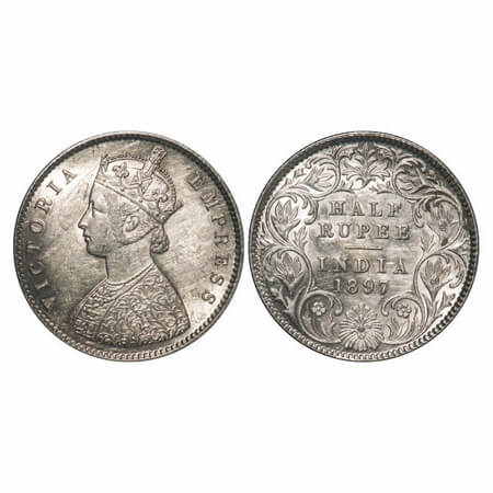 Victoria Empress, Silver, Half Rupee, 1897, Calcutta Mint, A/I, 'C' incused. F. Prid 280. 