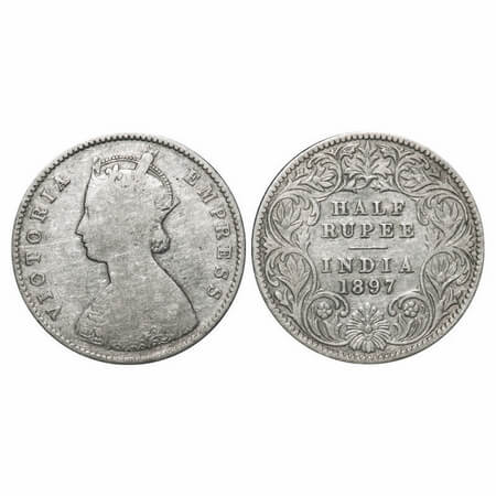 Victoria Empress, Silver, Half Rupee, 1897, Calcutta Mint, A/I, 'C' incused F. Prid 280. G