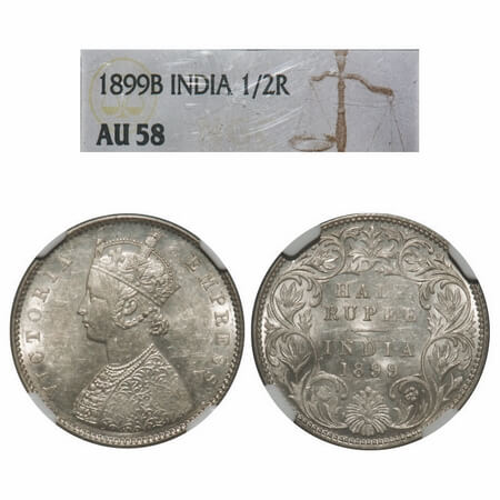 Victoria Empress, Silver, Half Rupee, 1899, Bombay Mint, A/I, 'B' incused, 'B' incused inv