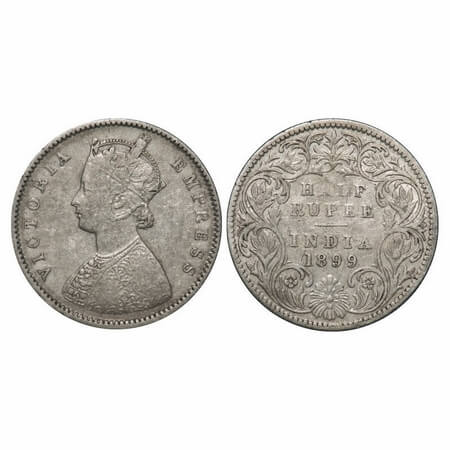 Victoria Empress, Silver, Half Rupee, 1899, Bombay Mint, A/I, 'B' incused, 'B' incused inv