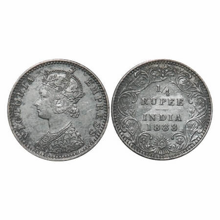 Victoria Empress, Silver, 1/4 Rupee, 1888, Bombay Mint, C(i)/II, 'B' raised. F. Prid 421. 