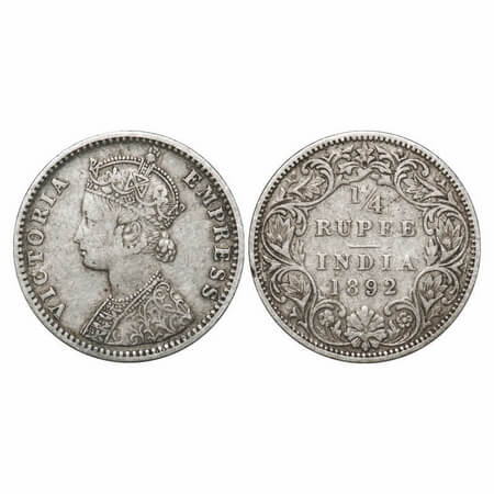 Victoria Empress, Silver, 1/4 Rupee, 1892, Bombay Mint, C(i)/I, 'B' incused. F. Prid 426. 