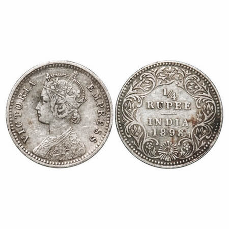 Victoria Empress, Silver, 1/4 Rupee, 1898, Calcutta Mint, C/II, 'C' incused. F. Prid 402. 