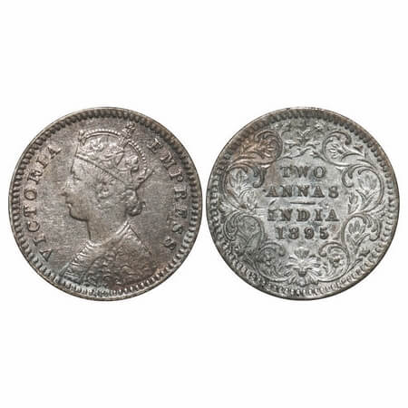 Victoria Empress, Silver, 2 Annas, 1895, Calcutta Mint, B/II, 'C' incused. F. Prid 510. GK