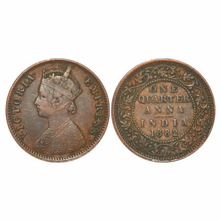 Victoria Empress, Copper, Quarter Anna, 1882, Calcutta Mint, B/II, 'C' incused. F. Prid 61