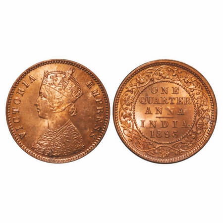 Victoria Empress, Copper, Quarter Anna, 1893, Calcutta Mint, B/II, No mint mark, Die crack