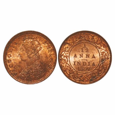 Victoria Empress, Copper, 1/12 Anna, 1897, Calcutta Mint, Obv B, No mint mark. F. Prid 802