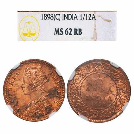 Victoria Empress, Copper, 1/12 Anna, 1898, Calcutta Mint, Obv B, No mint mark. F. Prid 803