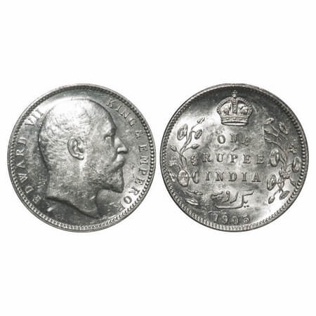 Edward VII, Silver, Rupee, 1903, Calcutta Mint, No mint mark, Normal 5 Diamonds, Ghost on 