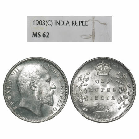 Edward VII, Silver, Rupee, 1903, Calcutta Mint, No mint mark, Normal 5 Diamonds. F. Prid 1