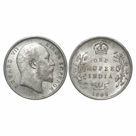Edward VII, Silver, Rupee, 1903, Calcutta Mint, No mint mark, Normal 5 Diamonds. F. Prid 1