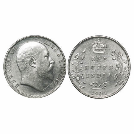 Edward VII, Silver, Rupee, 1904, Bombay Mint, 'B' incused and dot, Five diamonds and botto