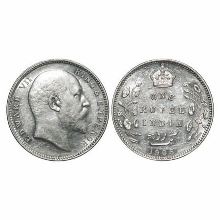 Edward VII, Silver, Rupee, 1905, Bombay Mint, B incused and dot, Top stroke of numeral 5 l
