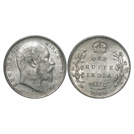 Edward VII, Silver, Rupee, 1905, Bombay Mint, 'B' incused and dot, Top stroke of numeral 5