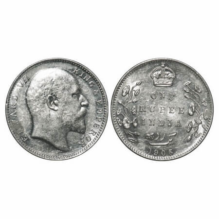 Edward VII, Silver, Rupee, 1905, Bombay Mint, 'B' incused and dot, Top stroke of numeral 5