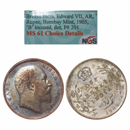 Edward VII, Silver, Rupee, 1905, Bombay Mint, 'B' incused and dot, Top stroke of numeral 5