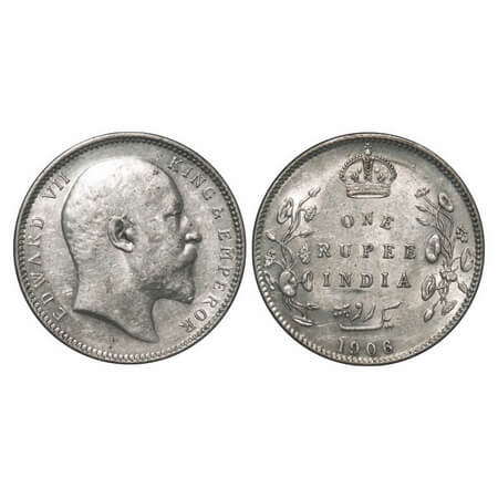 Edward VII, Silver, Rupee, 1906, Calcutta Mint, No mint mark. F. Prid 192. GK 938. Almost 